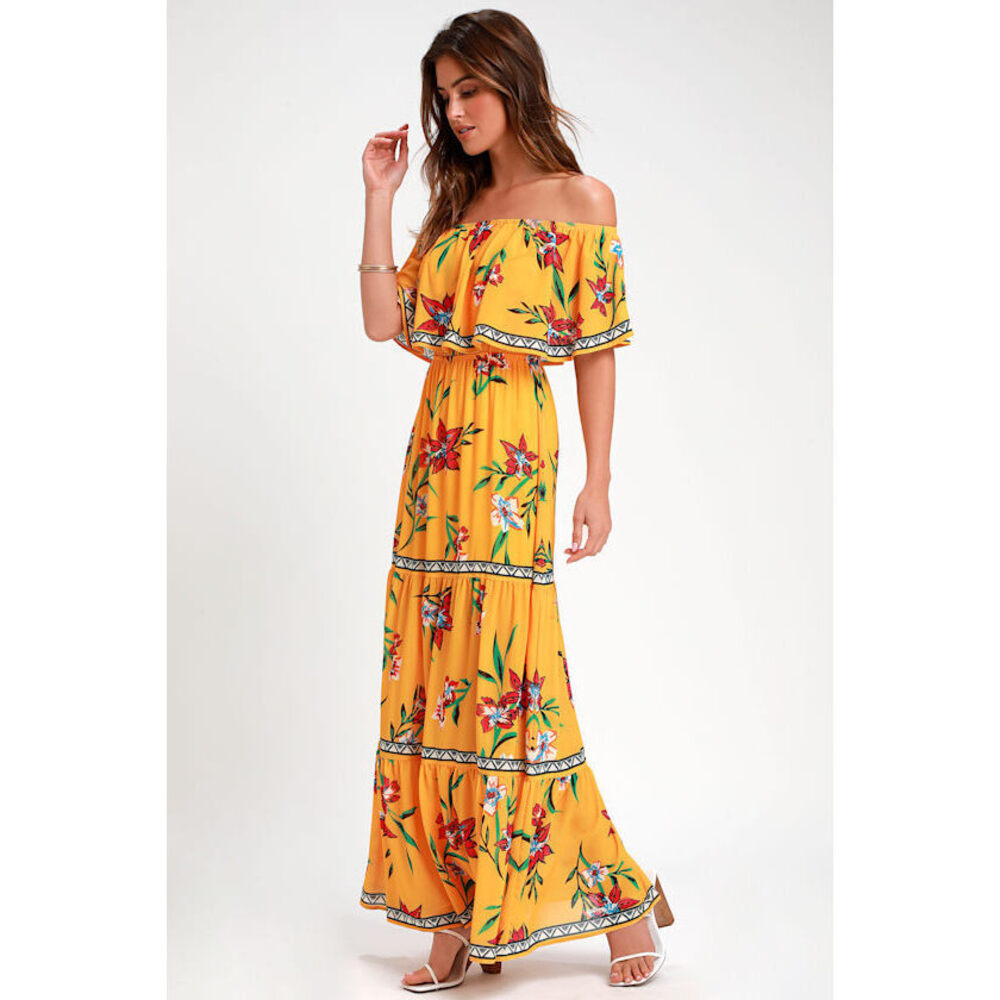 Lulu's Yellow Floral Maxi Dress